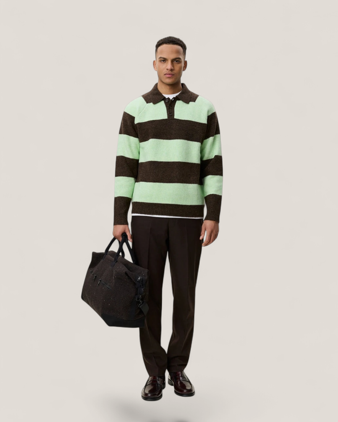 Striped melange knitted polo