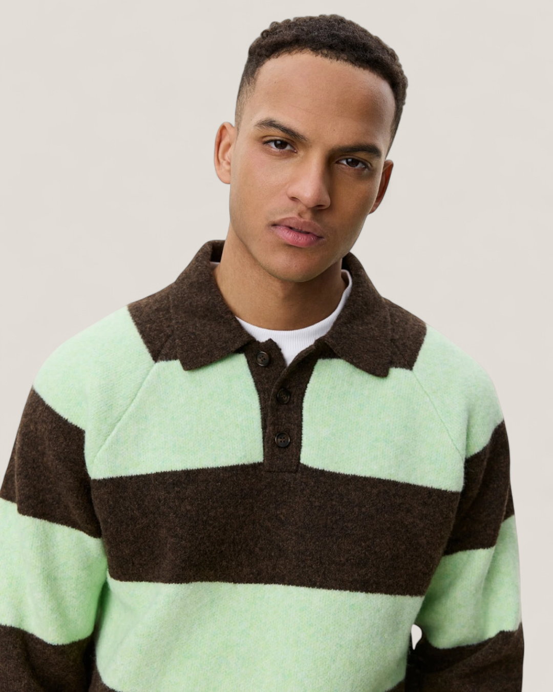 Striped melange knitted polo