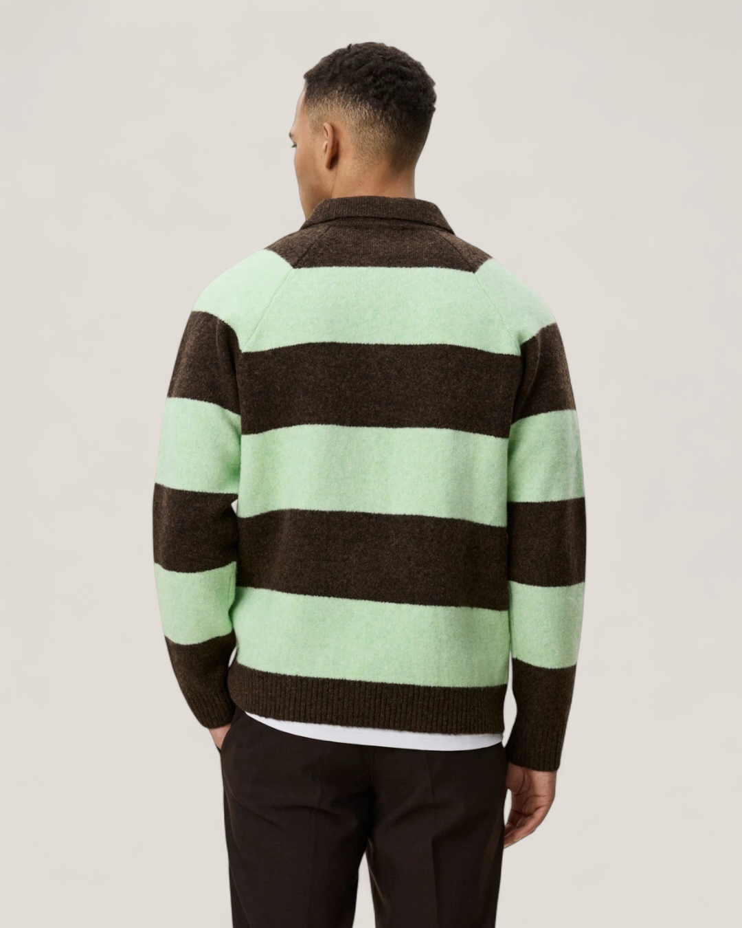 Striped melange knitted polo